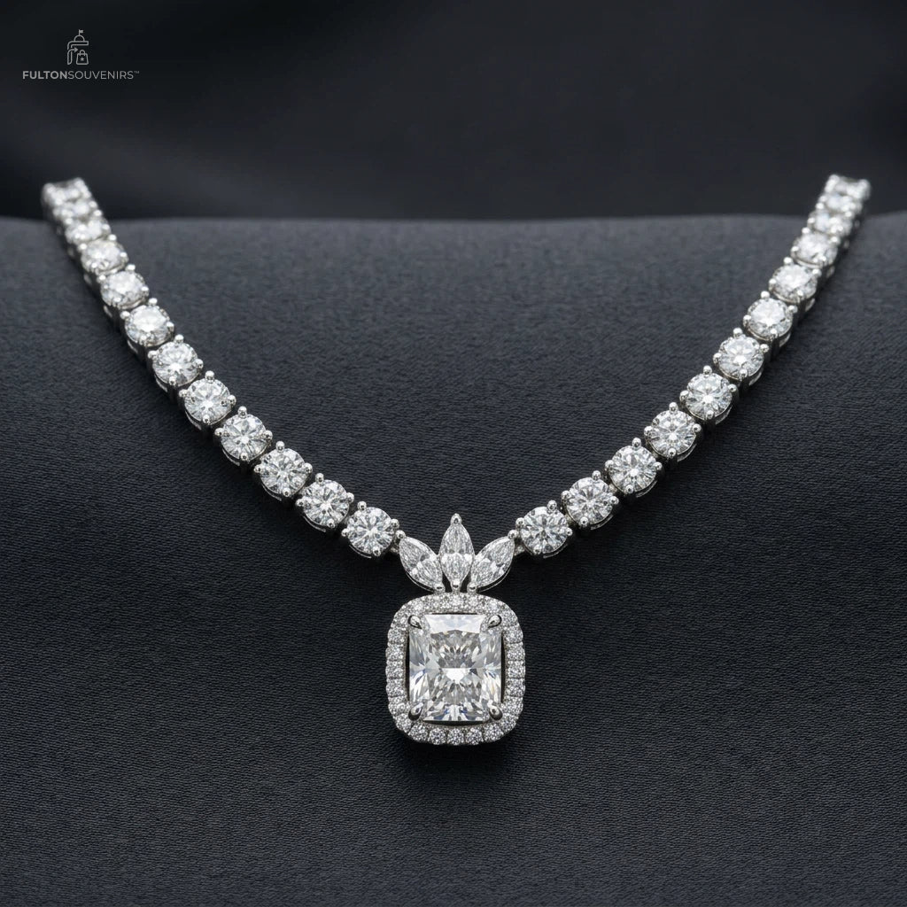 FultonSouvenirs™ Radiant Square Halo Pendant Necklace
