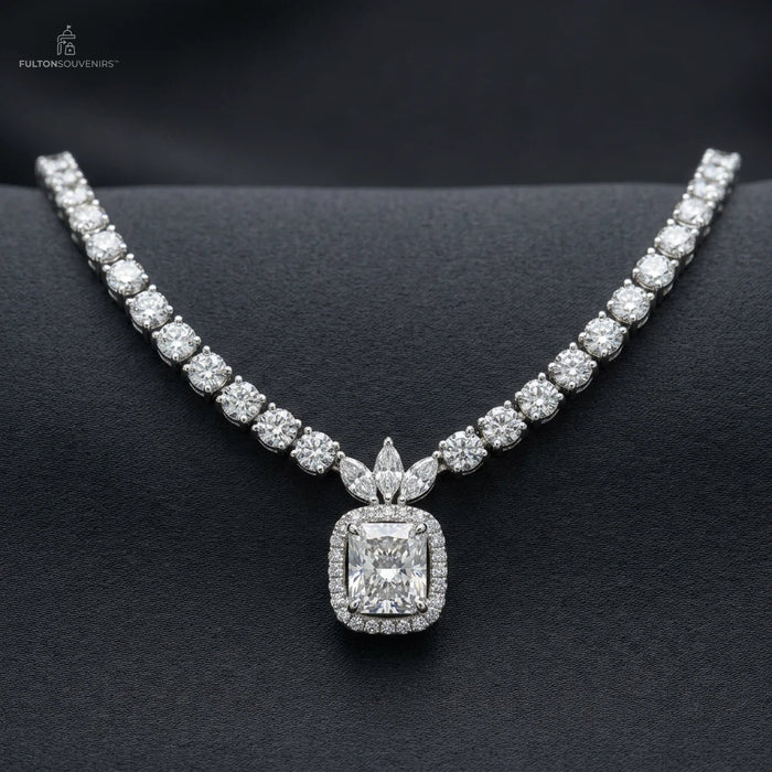 Radiant Square Halo Pendant Necklace